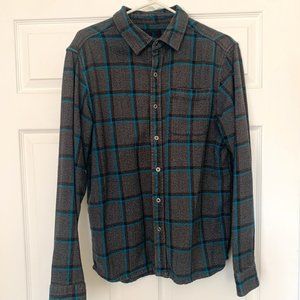 Prana Flannel, Grey and Blue, Mens Medium